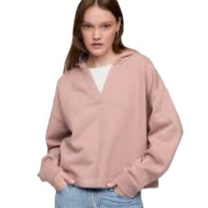 The Gap Relaxed Fleece V-Neck Hoodie Fawn Size Medium Oversized